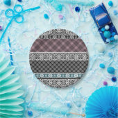 Zwart-wit bruin patchwork kant papieren bordje (Feest)