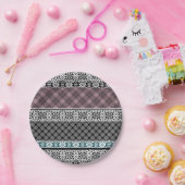 Zwart-wit bruin patchwork kant papieren bordje (Feest)