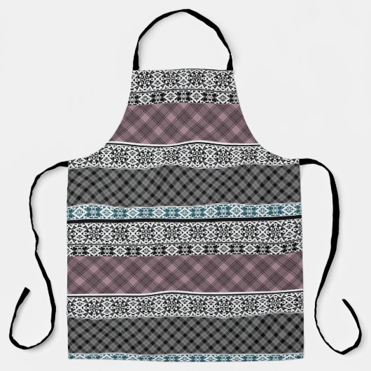 Zwart-wit bruin patchwork kant schort (Voorkant)