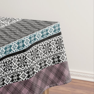Zwart-wit bruin patchwork kant tafelkleed