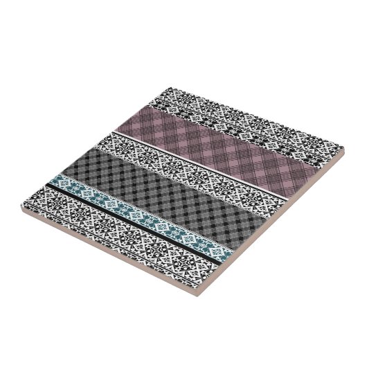 Zwart-wit bruin patchwork kant tegeltje (Zijkant)