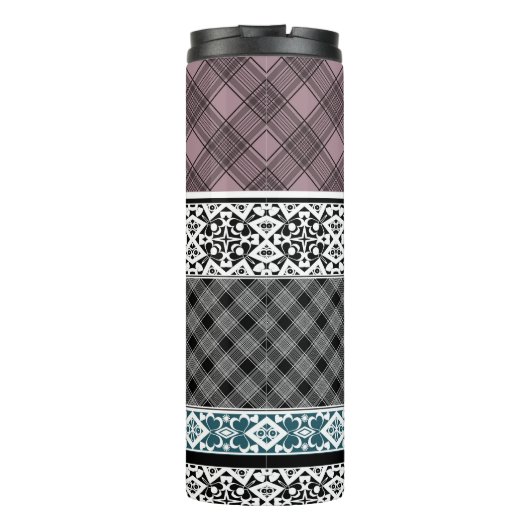 Zwart-wit bruin patchwork kant thermosbeker (Achterkant)