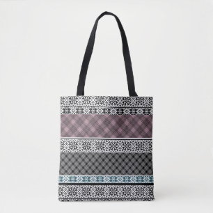 Zwart-wit bruin patchwork kant tote bag