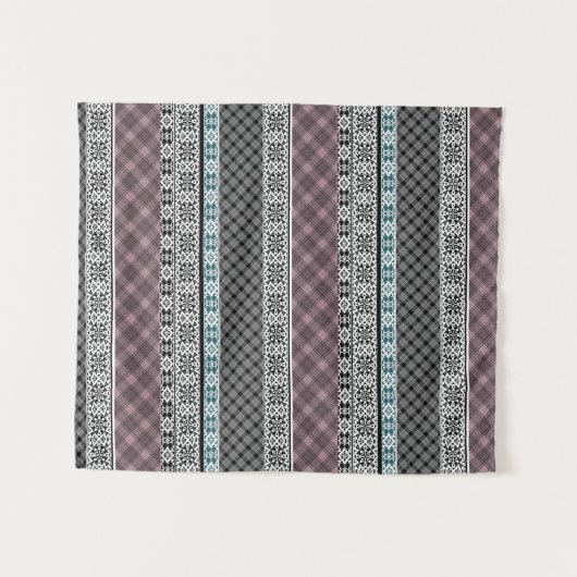 Zwart-wit bruin patchwork kant wandkleed (Voorkant (horizontaal))