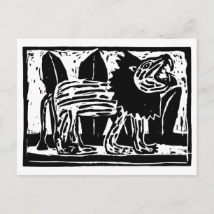 Zwart-wit brullende Leeuw Lino Cut Briefkaart