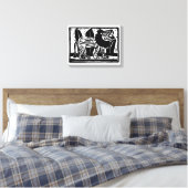 Zwart-wit brullende Leeuw Lino Cut Canvas Afdruk (Insitu (Slaapkamer))