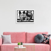 Zwart-wit brullende Leeuw Lino Cut Canvas Afdruk (Insitu (Woonkamer))