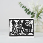 Zwart-wit brullende Leeuw Lino Cut Feestdagenkaart (Staand voorkant)