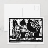 Zwart-wit brullende Leeuw Lino Cut Feestdagenkaart (Voorkant / Achterkant)