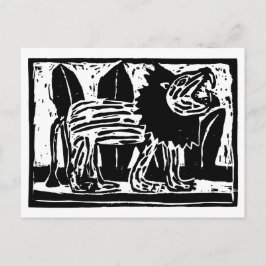Zwart-wit brullende Leeuw Lino Cut Feestdagenkaart