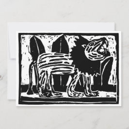 Zwart-wit brullende Leeuw Lino Cut Feestdagenkaart