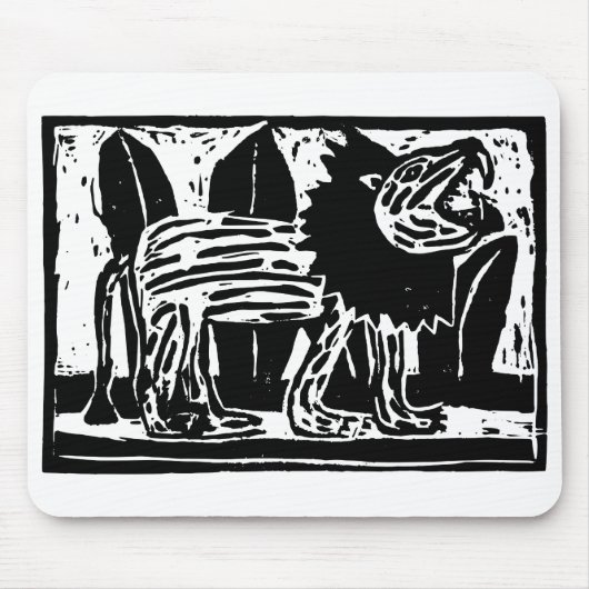Zwart-wit brullende Leeuw Lino Cut Muismat (Voorkant)
