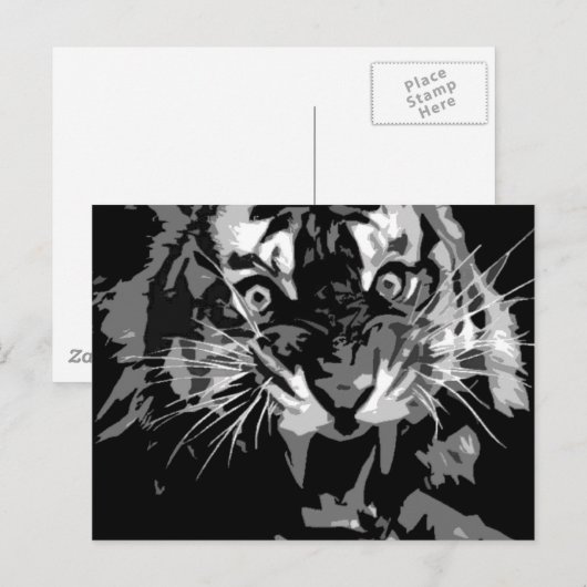 Zwart & wit brullende tijger briefkaart (Voorkant / Achterkant)