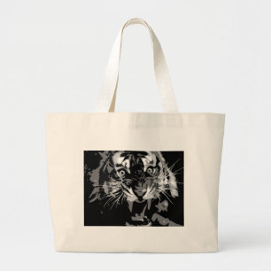 Zwart & wit brullende tijger grote tote bag