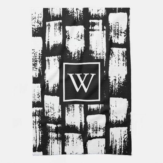 Zwart-wit Brush Abstract Theedoek (Verticaal)