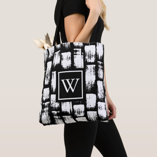 Zwart-wit Brush Abstract Tote Bag (Dichtbij)