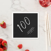 Zwart & Wit | Brush Script 100ste verjaardagsfeest Servet (Insitu)