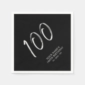 Zwart & Wit | Brush Script 100ste verjaardagsfeest Servet (Voorkant)