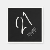 Zwart & Wit | Brush Script 21e verjaardagsfeestje Servet (Voorkant)