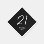 Zwart & Wit | Brush Script 21e verjaardagsfeestje Servet (Hoek)