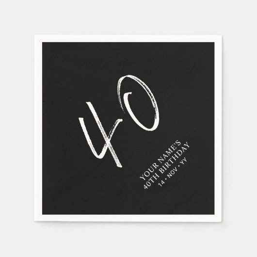 Zwart & Wit | Brush Script 40ste verjaardagsfeestj Servet (Voorkant)