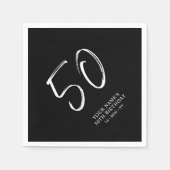 Zwart & Wit | Brush Script 50ste verjaardagsfeestj Servet (Voorkant)