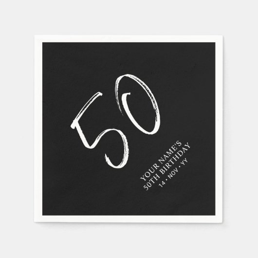 Zwart & Wit | Brush Script 50ste verjaardagsfeestj Servet (Voorkant)