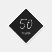 Zwart & Wit | Brush Script 50ste verjaardagsfeestj Servet (Hoek)