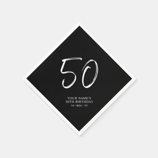 Zwart & Wit | Brush Script 50ste verjaardagsfeestj Servet (Hoek)