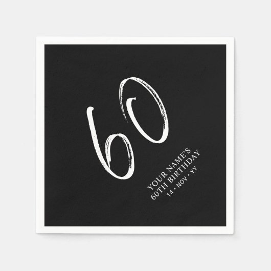 Zwart & Wit | Brush Script 60ste verjaardagsfeestj Servet (Voorkant)
