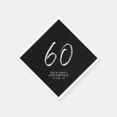 Zwart & Wit | Brush Script 60ste verjaardagsfeestj Servet (Hoek)