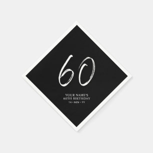 Zwart & Wit   Brush Script 60ste verjaardagsfeestj Servet