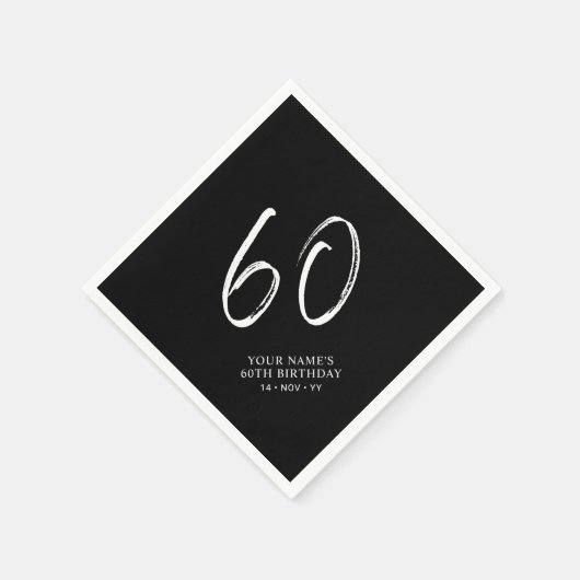 Zwart & Wit | Brush Script 60ste verjaardagsfeestj Servet (Hoek)