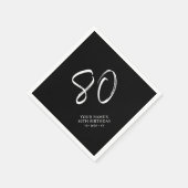 Zwart & Wit | Brush Script 80ste verjaardagsfeestj Servet (Hoek)