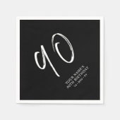 Zwart & Wit | Brush Script 90ste verjaardagsfeestj Servet (Voorkant)
