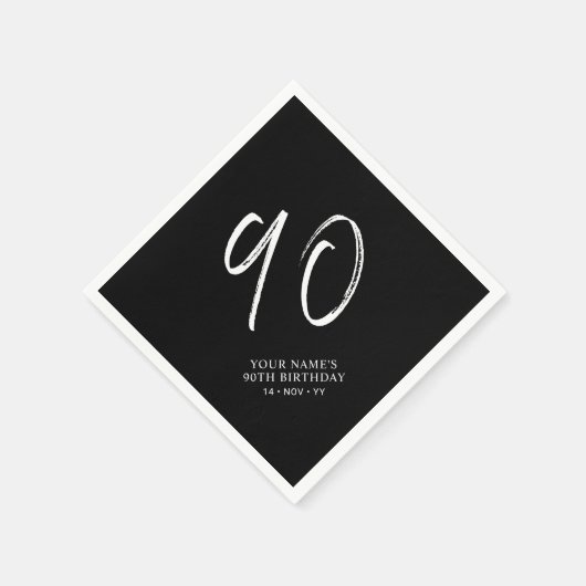 Zwart & Wit | Brush Script 90ste verjaardagsfeestj Servet (Hoek)