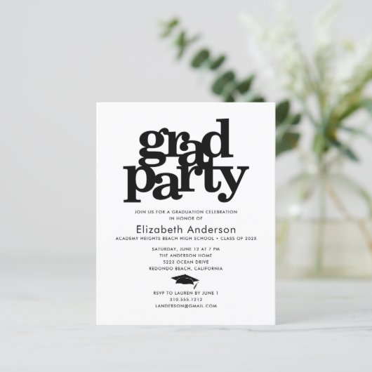 Zwart wit budget afstudeerder pet modern feest uit (Staand voorkant)