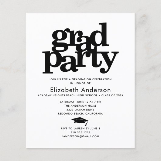 Zwart wit budget afstudeerder pet modern feest uit (Voorkant)