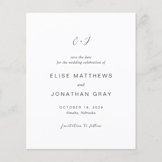 Zwart-wit budget bruiloft Save the Date (Voorkant)