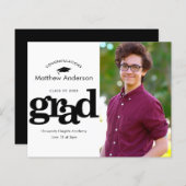 Zwart-wit budget foto afstuderen uitnodiging (Voorkant / Achterkant)