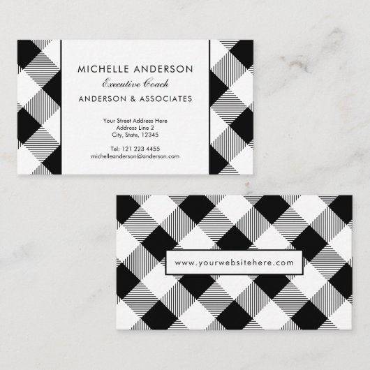 Zwart-wit Buffalo Check Business Consultant Visitekaartje (Voorkant / Achterkant)
