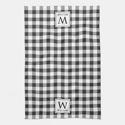Zwart-wit Buffalo Check Monogram Kerst Theedoek (Verticaal)