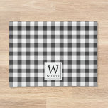 Zwart-wit Buffalo Check Monogram Kerst Theedoek<br><div class="desc">Op maat ontworpen cottage Christmas keukenhanddoek met moderne boerderijstijl zwart-wit buffel check ontwerp met gepersonaliseerd initiaal en familienaam.</div>