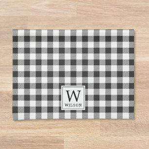 Zwart-wit Buffalo Check Monogram Kerst Theedoek