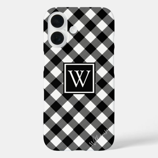 Zwart-wit Buffalo Check Monogram / Naam Case-Mate iPhone Case (Achterkant)