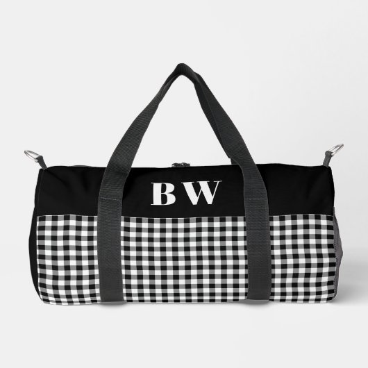 Zwart-wit Buffalo Check Plaid Bold Monogram Plunjezak (Voorkant)