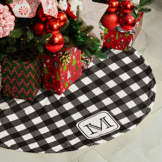Zwart wit Buffalo Gepersonaliseerd Monogram Kerstboom Rok