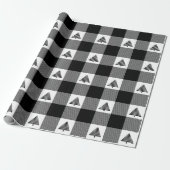 Zwart-wit Buffalo geruit met Kerstbomen Cadeaupapier (Uitgerold)