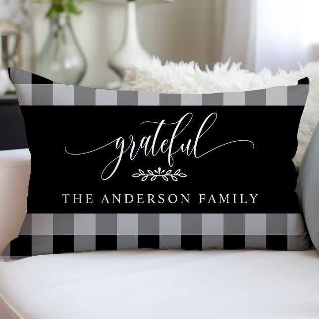Zwart & Wit Buffalo geruite Grateful gepersonalise Kussen (Creator heeft geüpload)