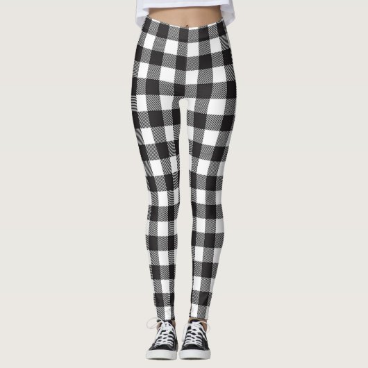 Zwart-wit Buffalo geruite leggingen Leggings (Voorkant)